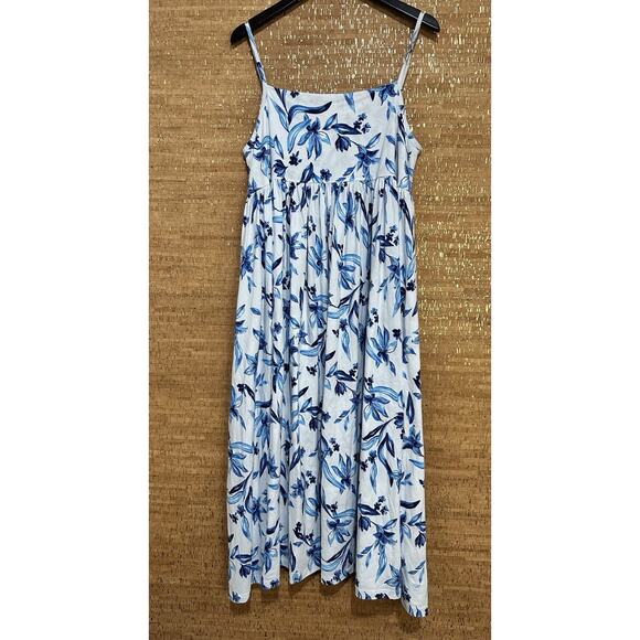 Petite Plume Pima Nightgown Dress Songs of Santorini White Blue Size Large - Picture 1 of 6